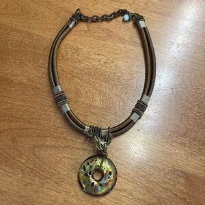 Multicolored glass pendant necklace with gold detail